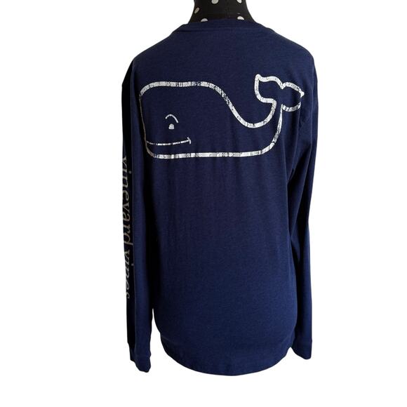 Vineyard Vines Mens T-Shirt XS Long Sleeve Heathered Vintage Whale Pocket Navy - Picture 5 of 8